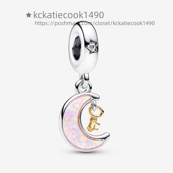 Pandora Two-tone Key & Moon Dangle Charm - Picture 1 of 5